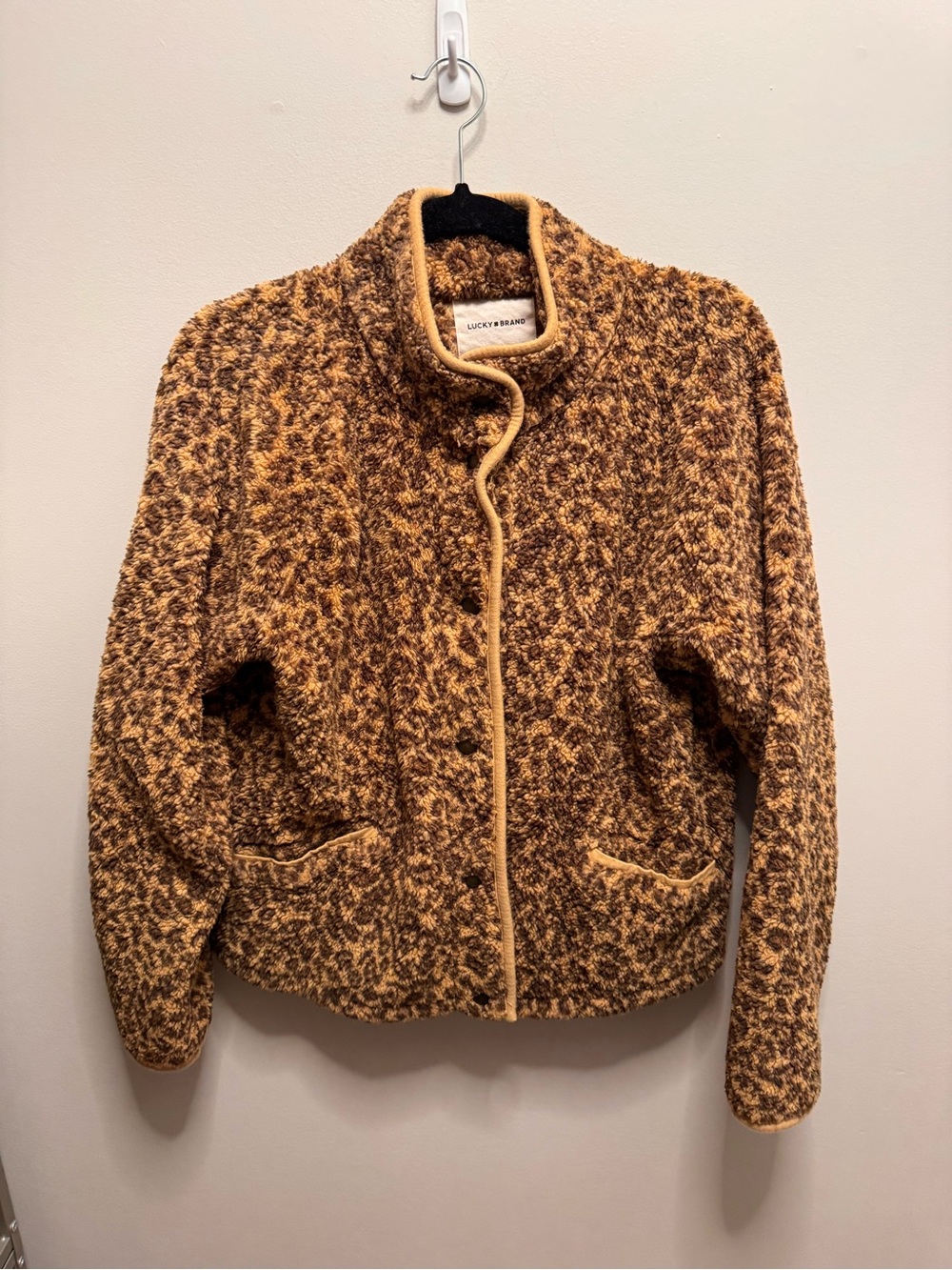 Lucky Brand Leopard Sherpa Button-Up Jacket